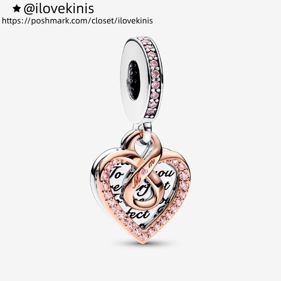 Pandora Two-tone Infinity Heart Double Dangle Charm - Picture 1 of 5